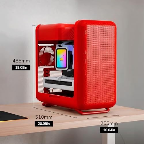 HYTE X50   Modern Performance ATX Mid Tower Gaming PC Case   Optimized High Airflow Chassis   4mm Thick  Curved  Laminated Acoustic Glass   Micro Mesh Panels w Sturdy Stamped Steel   Wild Cherry  Red 