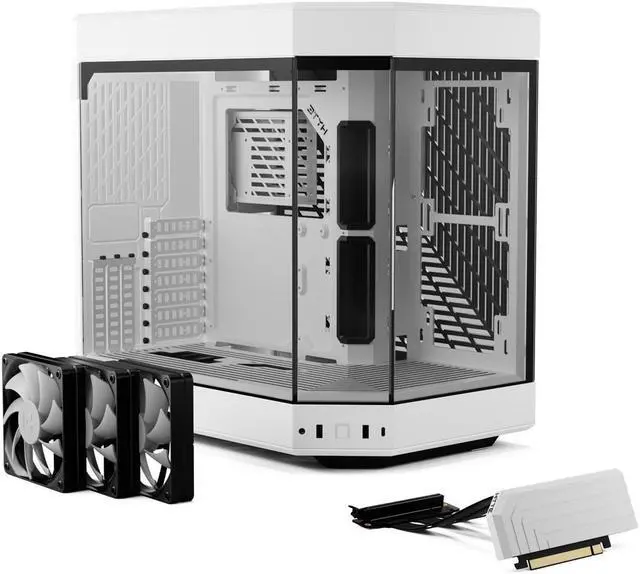 HYTE Y60 Modern Aesthetic Dual Chamber Panoramic Tempered Glass Mid Tower ATX Computer Gaming Case with PCIe 4 0 Riser Cable Included  Snow White