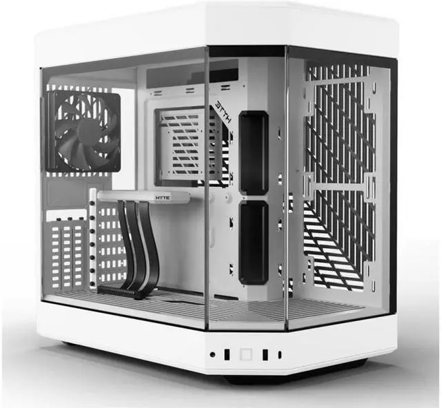 HYTE Y60 Modern Aesthetic Dual Chamber Panoramic Tempered Glass Mid Tower ATX Computer Gaming Case with PCIe 4 0 Riser Cable Included  Snow White