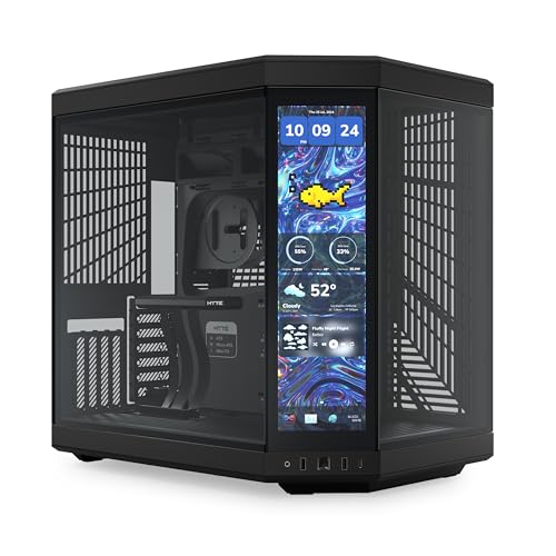 HYTE Y70 Touch Infinite Dual Chamber ATX Mid Tower - Carcasa estética moderna con pantalla táctil LCD de 2.5K integrada, color negro