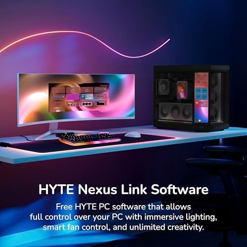HYTE Y70 Touch Infinite Modern Aesthetic Gaming PC Case   Integrated 2 5K LCD Touchscreen Screen Display   Dual Chamber ATX Desktop Chassis   10 Fan Capacity   Luxury PCIe 4 0 Riser Cable  Pitch Black