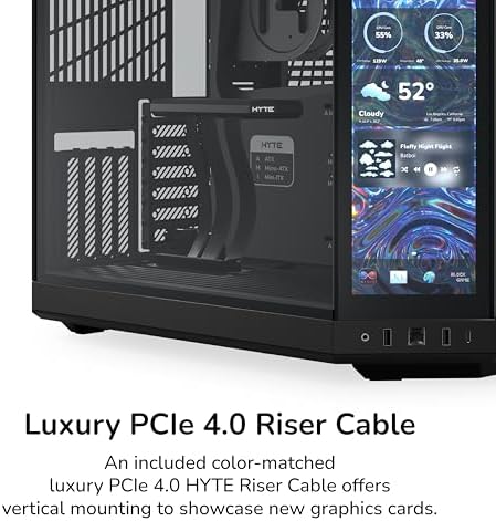 HYTE Y70 Touch Infinite Modern Aesthetic Gaming PC Case   Integrated 2 5K LCD Touchscreen Screen Display   Dual Chamber ATX Desktop Chassis   10 Fan Capacity   Luxury PCIe 4 0 Riser Cable  Pitch Black