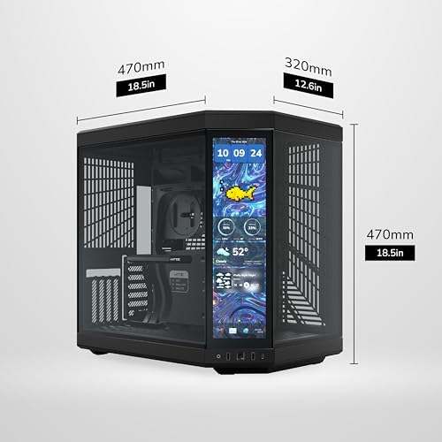 HYTE Y70 Touch Infinite Modern Aesthetic Gaming PC Case   Integrated 2 5K LCD Touchscreen Screen Display   Dual Chamber ATX Desktop Chassis   10 Fan Capacity   Luxury PCIe 4 0 Riser Cable  Pitch Black