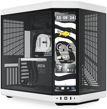 HYTE Y70 Touch Infinite Modern Aesthetic Gaming PC Case   Integrated 2 5K LCD Touchscreen Screen Display   Dual Chamber ATX Desktop Chassis   10 Fan Capacity   Luxury PCIe 4 0 Riser Cable  Pitch Black