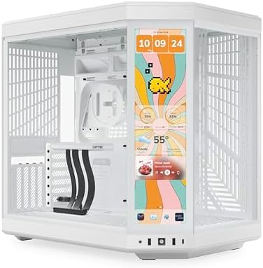 HYTE Y70 Touch Infinite Modern Aesthetic Gaming PC Case   Integrated 2 5K LCD Touchscreen Screen Display   Dual Chamber ATX Desktop Chassis   10 Fan Capacity   Luxury PCIe 4 0 Riser Cable  Pitch Black