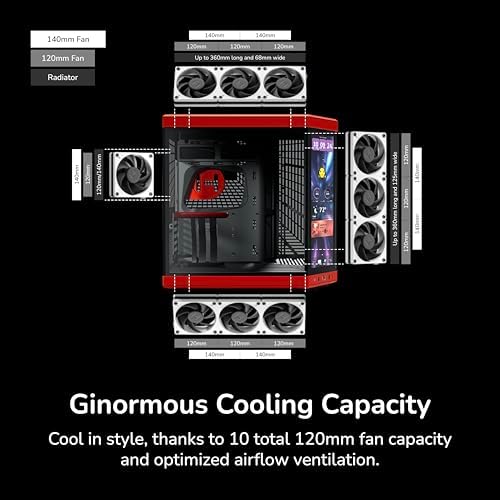 HYTE Y70 Touch Infinite Modern Aesthetic Gaming PC Case   Integrated 2 5K LCD Touchscreen Screen Display   Dual Chamber ATX Desktop Chassis   10 Fan Capacity   Luxury PCIe 4 0 Riser Cable   Cherry/Red