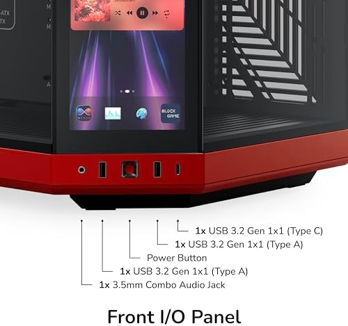HYTE Y70 Touch Infinite Modern Aesthetic Gaming PC Case   Integrated 2 5K LCD Touchscreen Screen Display   Dual Chamber ATX Desktop Chassis   10 Fan Capacity   Luxury PCIe 4 0 Riser Cable   Cherry/Red