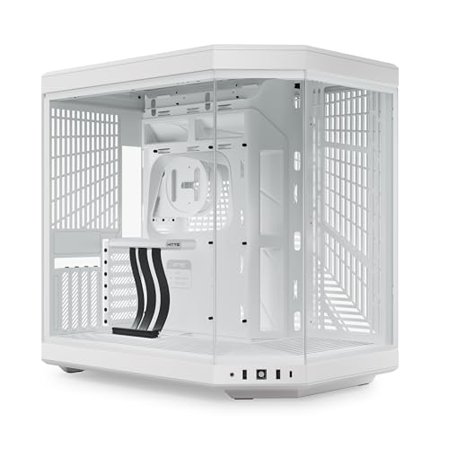 HYTE Y70 - Funda para juegos de computadora ATX de vidrio templado panorámico de doble cámara mejorada con estética moderna y mejorada con cable elevador PCIE 4.0 incluido, blanco nieve
