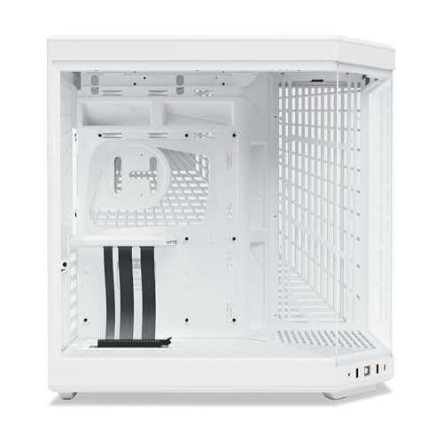 HYTE Y70 - Funda para juegos de computadora ATX de vidrio templado panorámico de doble cámara mejorada con estética moderna y mejorada con cable elevador PCIE 4.0 incluido, blanco nieve