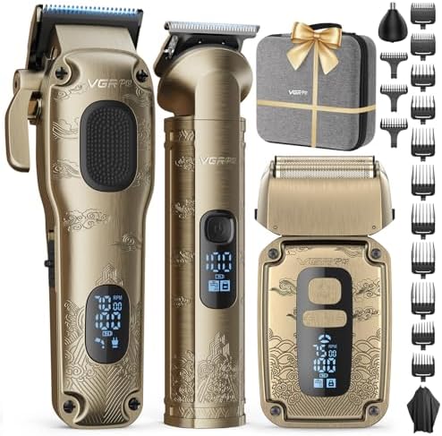 Hair Clippers & Trimmers Set for Men Professional  Waterproof Electric Razor Foil Shaver for Men Face Beard  Cordless for Hair Cutting  4 Speed Setting  LED Battery Display  Barber or Home Use