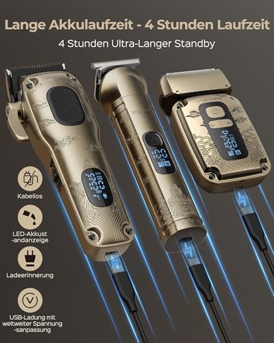 Hair Clippers & Trimmers Set for Men Professional  Waterproof Electric Razor Foil Shaver for Men Face Beard  Cordless for Hair Cutting  4 Speed Setting  LED Battery Display  Barber or Home Use