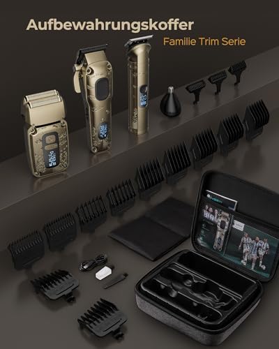 Hair Clippers & Trimmers Set for Men Professional  Waterproof Electric Razor Foil Shaver for Men Face Beard  Cordless for Hair Cutting  4 Speed Setting  LED Battery Display  Barber or Home Use