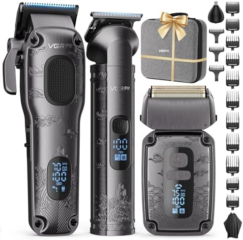 Hair Clippers & Trimmers Set for Men Professional  Waterproof Electric Razor Foil Shaver for Men Face Beard  Cordless for Hair Cutting  4 Speed Setting  LED Battery Display  Barber or Home Use