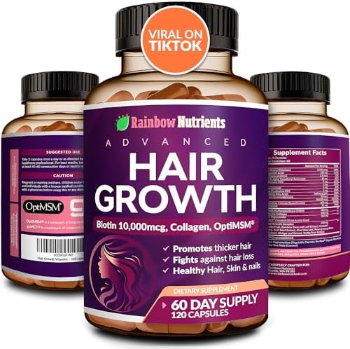 Hair Growth Vitamins for Women   Biotin 10 000mcg  Collagen  Patented OptiMSM   goMCT   Saw Palmetto   Naturally Regrow Stronger & Healthier Hair  Skin and Nails   Stops Hair Loss   60 Day Supply