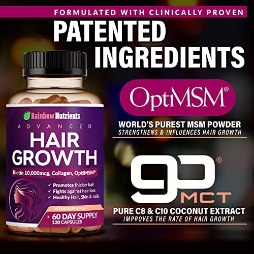 Hair Growth Vitamins for Women   Biotin 10 000mcg  Collagen  Patented OptiMSM   goMCT   Saw Palmetto   Naturally Regrow Stronger & Healthier Hair  Skin and Nails   Stops Hair Loss   60 Day Supply