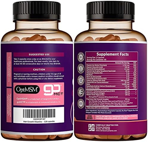 Hair Growth Vitamins for Women   Biotin 10 000mcg  Collagen  Patented OptiMSM   goMCT   Saw Palmetto   Naturally Regrow Stronger & Healthier Hair  Skin and Nails   Stops Hair Loss   60 Day Supply