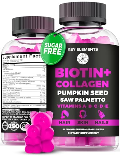 Hair Skin and Nails 10000mcg Gummies & Collagen Gummies   Biotin Vitamins Gummies for Hair Growth Pumpkin Seed Oil  Saw Palmetto Extract & Vitamins A B6 C D E   Biotin and Collagen Supplements