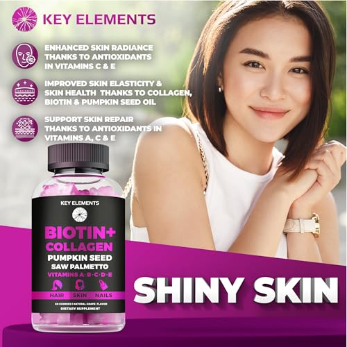 Hair Skin and Nails 10000mcg Gummies & Collagen Gummies   Biotin Vitamins Gummies for Hair Growth Pumpkin Seed Oil  Saw Palmetto Extract & Vitamins A B6 C D E   Biotin and Collagen Supplements