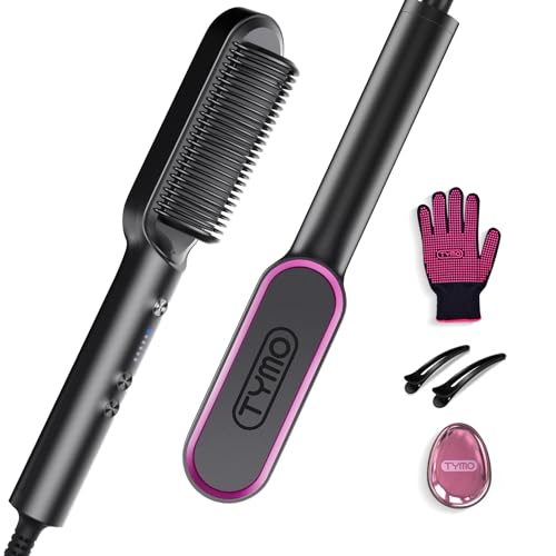 Hair Straightener Brush  TYMO Ring Hair Straightener Comb Straightening Brush for Women with 5 Temps 20s Fast Heating & Dual Voltage  Black