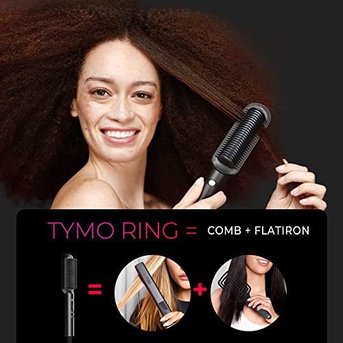 Hair Straightener Brush  TYMO Ring Hair Straightener Comb Straightening Brush for Women with 5 Temps 20s Fast Heating & Dual Voltage  Black