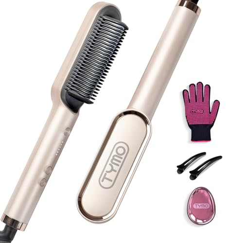 Hair Straightener Brush  TYMO Ring Hair Straightener Comb Straightening Brush for Women with 5 Temps 20s Fast Heating & Dual Voltage  Gold