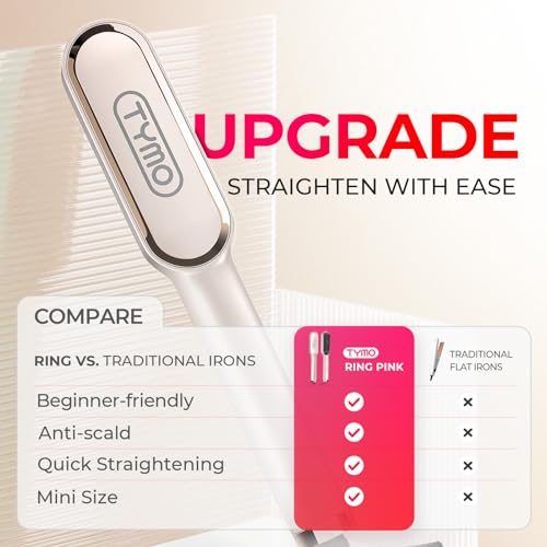 Hair Straightener Brush  TYMO Ring Hair Straightener Comb Straightening Brush for Women with 5 Temps 20s Fast Heating & Dual Voltage  Gold