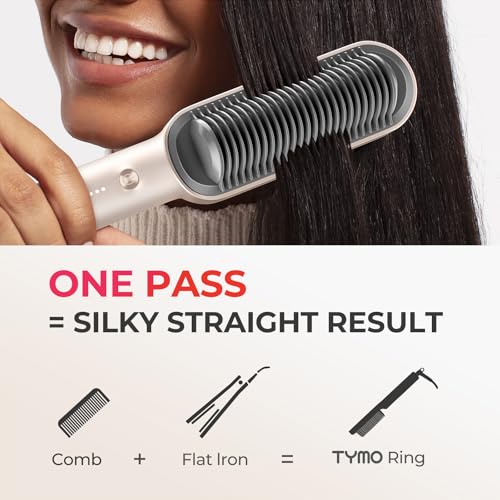 Hair Straightener Brush  TYMO Ring Hair Straightener Comb Straightening Brush for Women with 5 Temps 20s Fast Heating & Dual Voltage  Gold