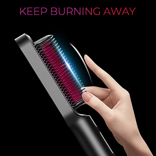 Hair Straightener Brush  TYMO Ring Hair Straightener Comb Straightening Brush for Women with 5 Temps 20s Fast Heating & Dual Voltage  Black