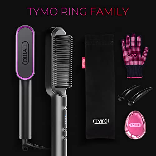 Hair Straightener Brush  TYMO Ring Hair Straightener Comb Straightening Brush for Women with 5 Temps 20s Fast Heating & Dual Voltage  Black