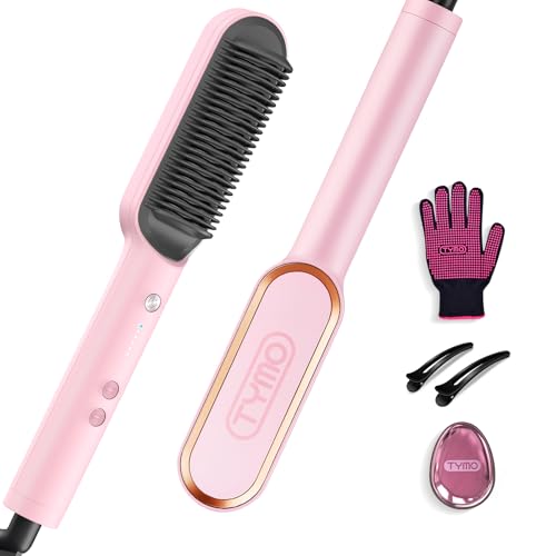 Hair Straightener Brush  TYMO Ring Hair Straightener Comb Straightening Brush for Women with 5 Temps 20s Fast Heating & Dual Voltage  Black