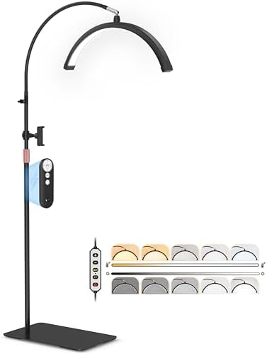 Luz de media luna para tecnología de pestañas, lámpara de pestañas de cuello de cisne con soporte para teléfono para arte de pestañas, tatuajes y cuidado de la piel, lámpara de pie LED