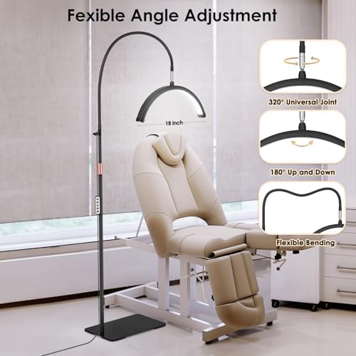 Luz de media luna para tecnología de pestañas, lámpara de pestañas de cuello de cisne con soporte para teléfono para arte de pestañas, tatuajes y cuidado de la piel, lámpara de pie LED