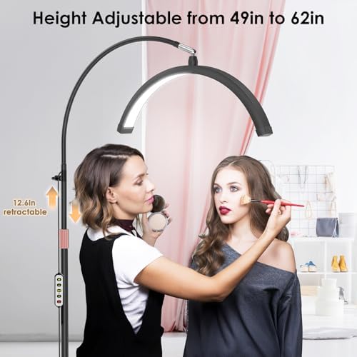 Luz de media luna para tecnología de pestañas, lámpara de pestañas de cuello de cisne con soporte para teléfono para arte de pestañas, tatuajes y cuidado de la piel, lámpara de pie LED