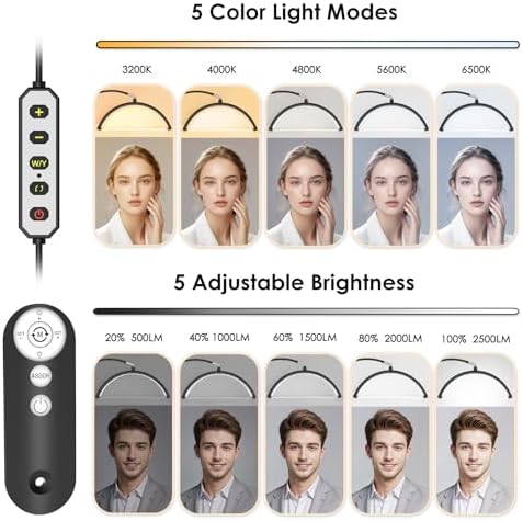 Luz de media luna para tecnología de pestañas, lámpara de pestañas de cuello de cisne con soporte para teléfono para arte de pestañas, tatuajes y cuidado de la piel, lámpara de pie LED