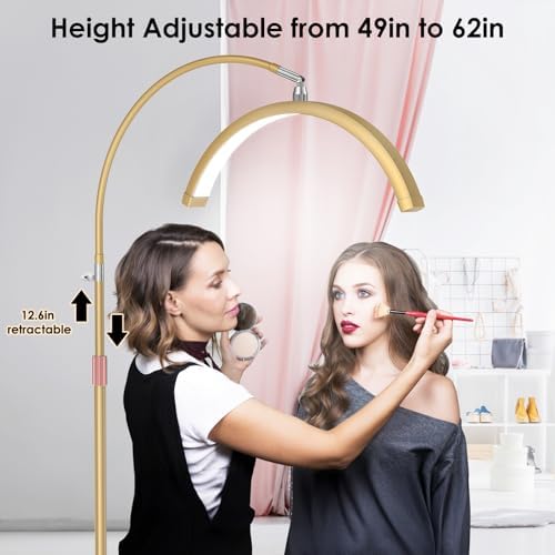 Luz de media luna para tecnología de pestañas, lámpara de pestañas de cuello de cisne con soporte para teléfono para arte de pestañas, tatuajes y cuidado de la piel, lámpara de pie LED