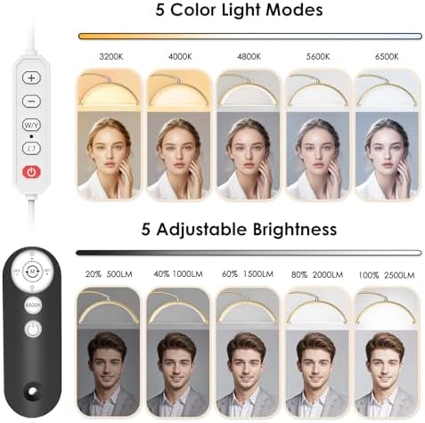 Luz de media luna para tecnología de pestañas, lámpara de pestañas de cuello de cisne con soporte para teléfono para arte de pestañas, tatuajes y cuidado de la piel, lámpara de pie LED