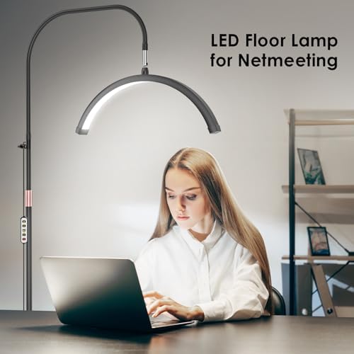 Luz de media luna para tecnología de pestañas, lámpara de pestañas de cuello de cisne con soporte para teléfono para arte de pestañas, tatuajes y cuidado de la piel, lámpara de pie LED