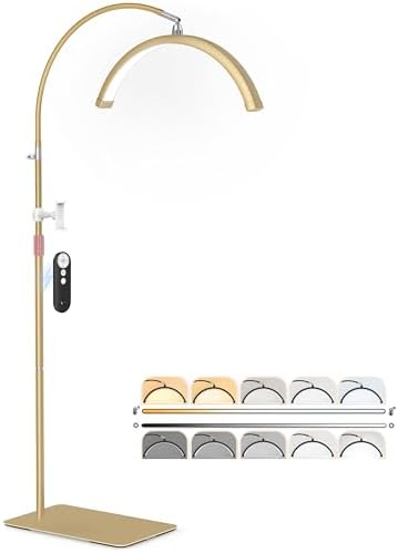 Luz de media luna para tecnología de pestañas, lámpara de pestañas de cuello de cisne con soporte para teléfono para arte de pestañas, tatuajes y cuidado de la piel, lámpara de pie LED