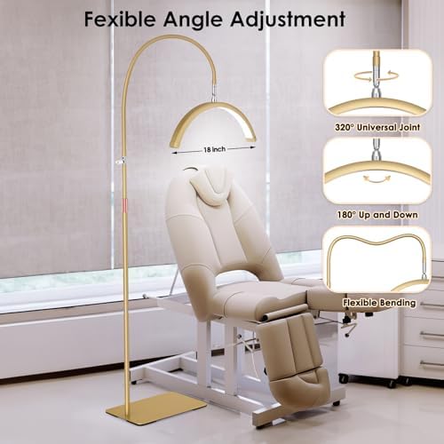 Luz de media luna para tecnología de pestañas, lámpara de pestañas de cuello de cisne con soporte para teléfono para arte de pestañas, tatuajes y cuidado de la piel, lámpara de pie LED