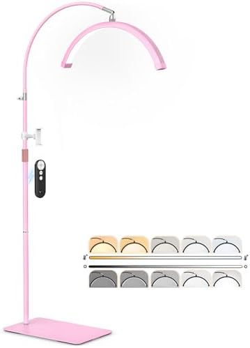 Luz de media luna para tecnología de pestañas, lámpara de pestañas de cuello de cisne con soporte para teléfono para arte de pestañas, tatuajes y cuidado de la piel, lámpara de pie LED