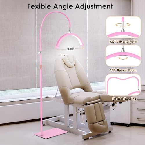 Luz de media luna para tecnología de pestañas, lámpara de pestañas de cuello de cisne con soporte para teléfono para arte de pestañas, tatuajes y cuidado de la piel, lámpara de pie LED