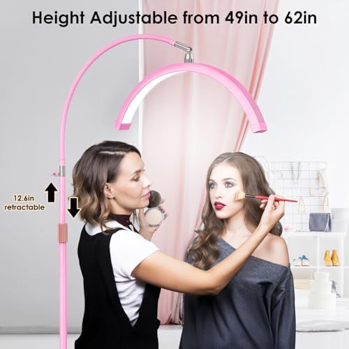 Luz de media luna para tecnología de pestañas, lámpara de pestañas de cuello de cisne con soporte para teléfono para arte de pestañas, tatuajes y cuidado de la piel, lámpara de pie LED