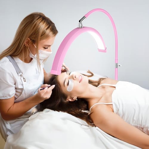 Luz de media luna para tecnología de pestañas, lámpara de pestañas de cuello de cisne con soporte para teléfono para arte de pestañas, tatuajes y cuidado de la piel, lámpara de pie LED