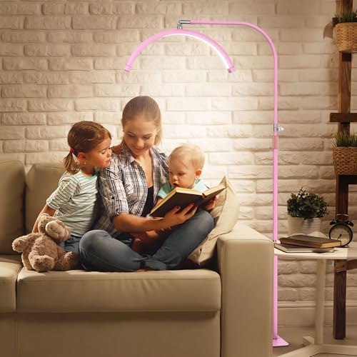 Luz de media luna para tecnología de pestañas, lámpara de pestañas de cuello de cisne con soporte para teléfono para arte de pestañas, tatuajes y cuidado de la piel, lámpara de pie LED