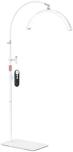 Luz de media luna para tecnología de pestañas, lámpara de pestañas de cuello de cisne con soporte para teléfono para arte de pestañas, tatuajes y cuidado de la piel, lámpara de pie LED