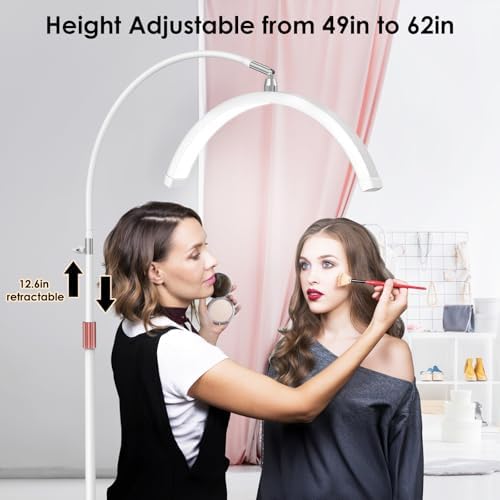 Luz de media luna para tecnología de pestañas, lámpara de pestañas de cuello de cisne con soporte para teléfono para arte de pestañas, tatuajes y cuidado de la piel, lámpara de pie LED