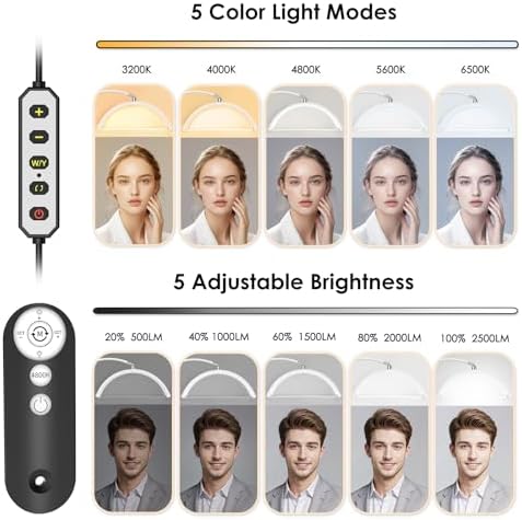 Luz de media luna para tecnología de pestañas, lámpara de pestañas de cuello de cisne con soporte para teléfono para arte de pestañas, tatuajes y cuidado de la piel, lámpara de pie LED