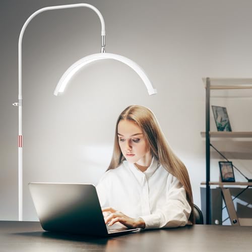 Luz de media luna para tecnología de pestañas, lámpara de pestañas de cuello de cisne con soporte para teléfono para arte de pestañas, tatuajes y cuidado de la piel, lámpara de pie LED