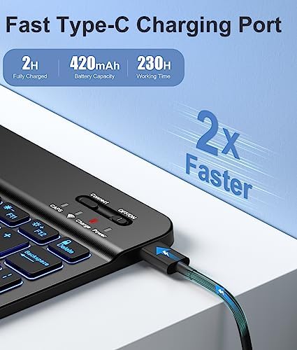 Hamile for iPad 11th 10th Generation Case with Keyboard   7 Colors Backlit Wireless Detachable Folio Keyboard Cover with Pencil Holder for iPad 11 inch A16 2025 10th Gen 10 9 Inch 2022  Black 