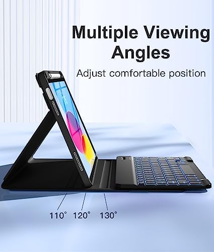 Hamile for iPad 11th 10th Generation Case with Keyboard   7 Colors Backlit Wireless Detachable Folio Keyboard Cover with Pencil Holder for iPad 11 inch A16 2025 10th Gen 10 9 Inch 2022  Black 